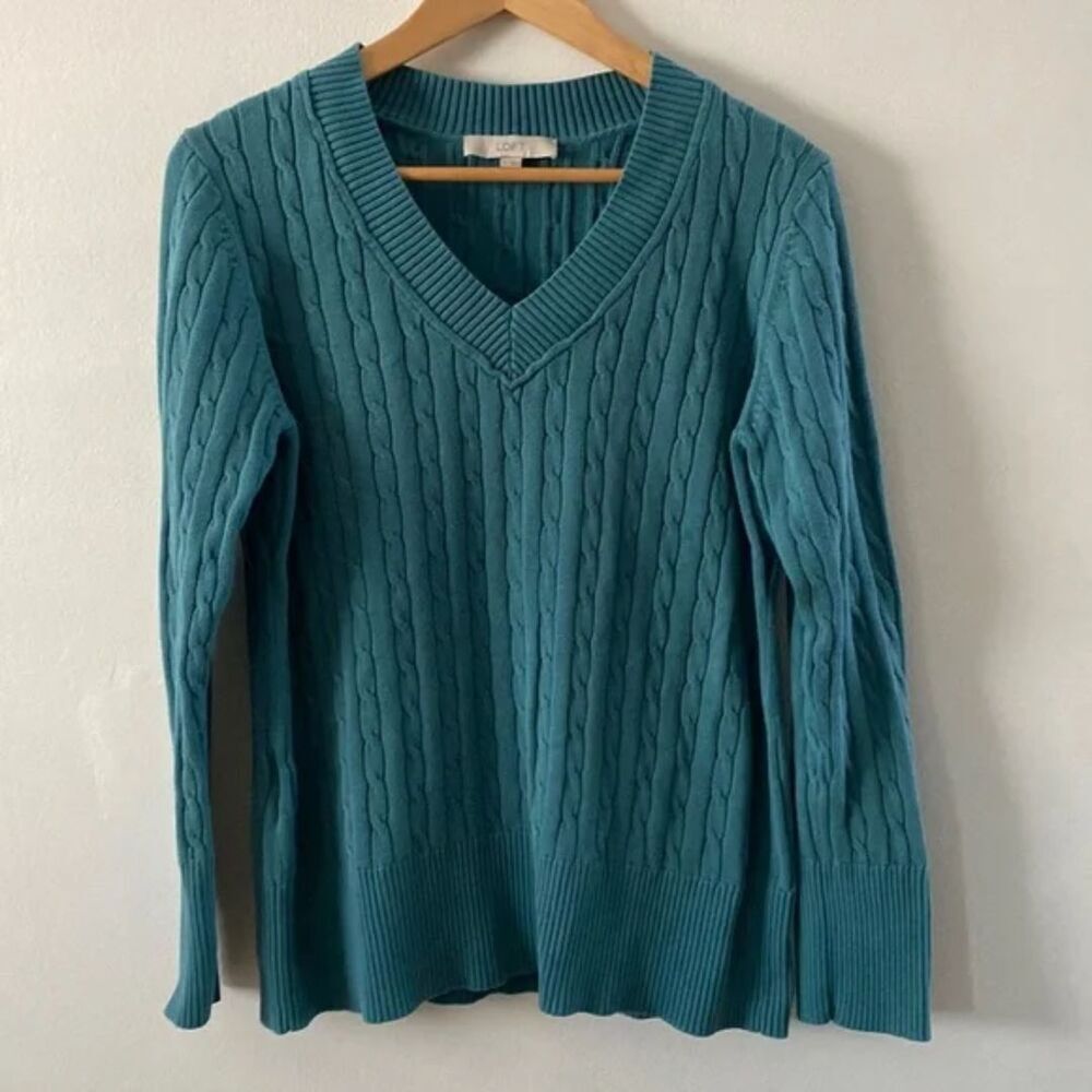 Ann Taylor Loft Green V-Neck Sweater X-Large
